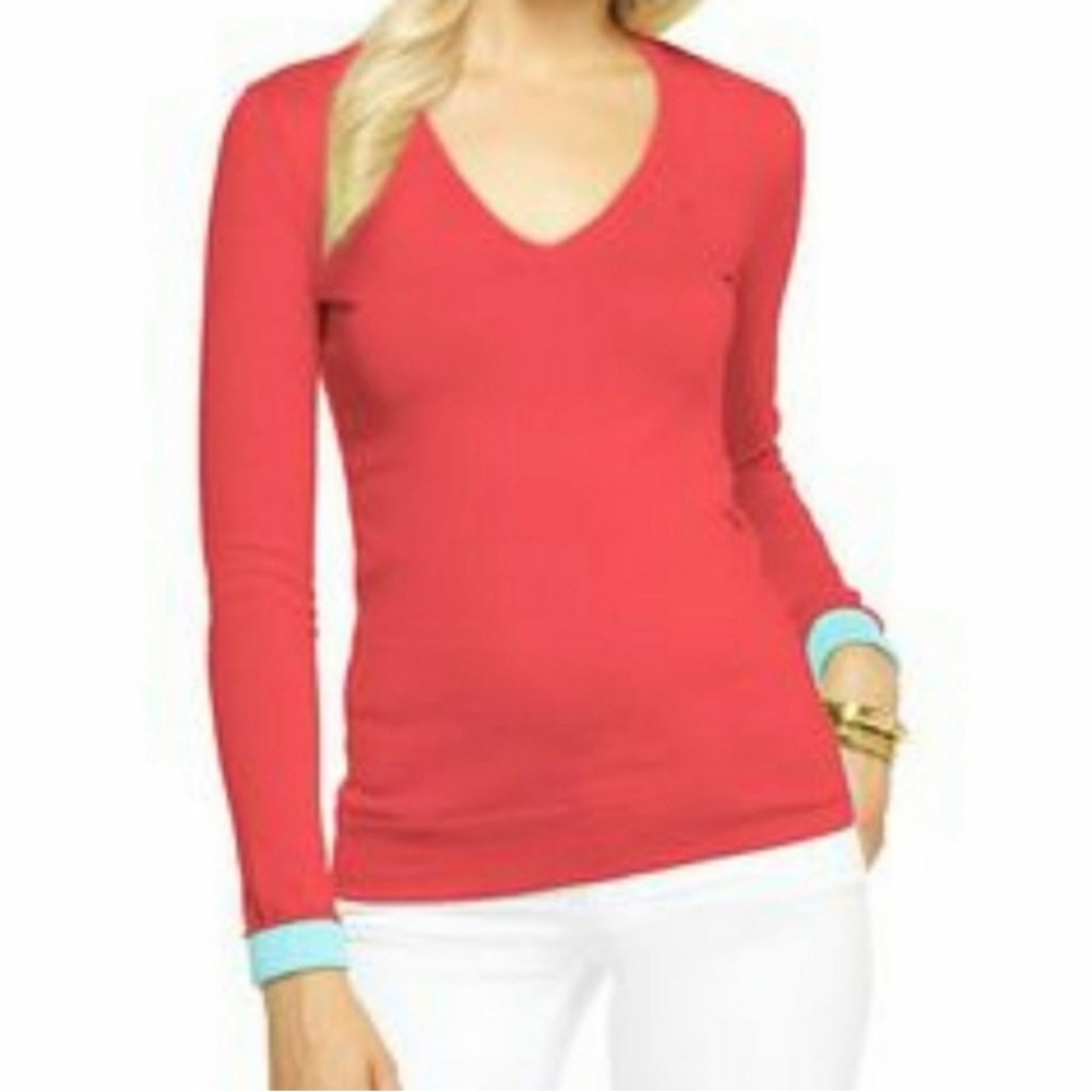 Lilly Pulitzer Pink Adelaide V-Neck Fitted Sweater size small